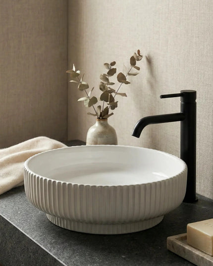 Lavoar ceramic rotund A746 – alb lucios, exterior texturat