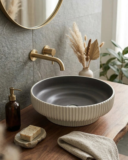 Lavoar ceramic rotund A746-CWDGR-MRS – design modern gri închis mat și alb mat