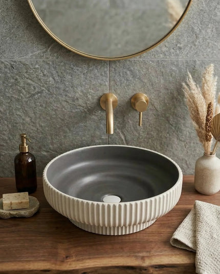 Lavoar ceramic rotund A746-CWDGR-MRS – design modern gri închis mat și alb mat