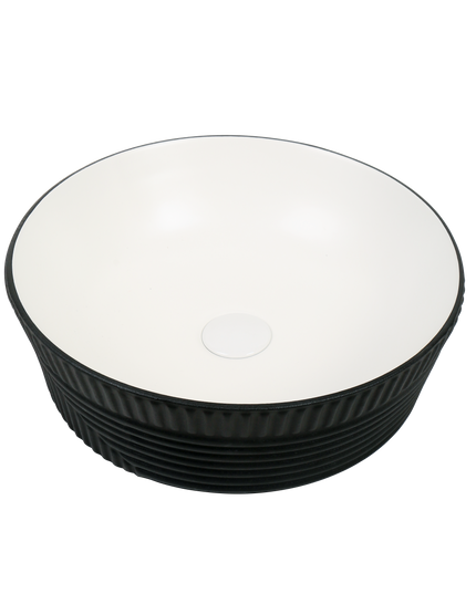 Lavoar ceramic rotund A747-CBKW-MRS – design modern alb mat și negru mat texturat