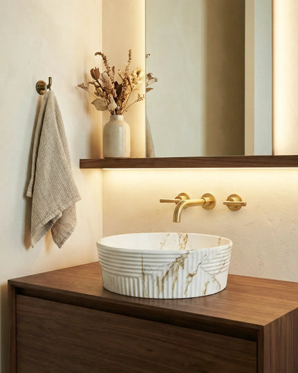 Lavoar ceramic rotund A747-P841M cu design marmorat
