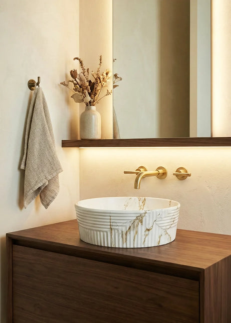 Lavoar ceramic rotund A747-P841M cu design marmorat
