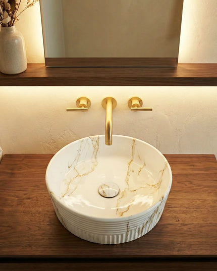 Lavoar ceramic rotund A747-P841M cu design marmorat