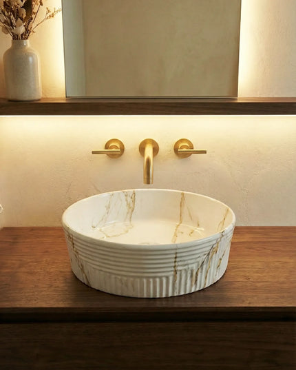 Lavoar ceramic rotund A747-P841M cu design marmorat