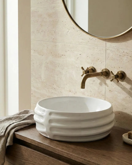 Lavoar ceramic rotund A783 – alb lucios, exterior reliefat modern