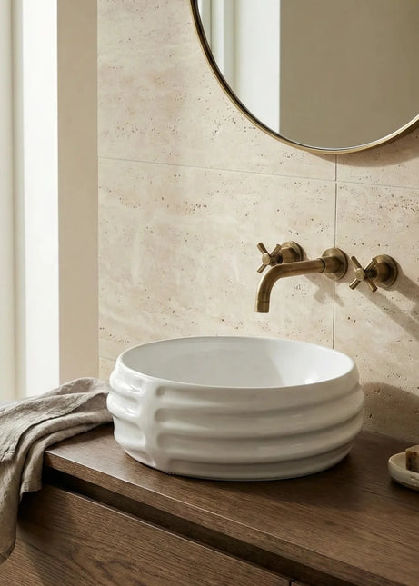 Lavoar ceramic rotund A783 – alb lucios, exterior reliefat modern