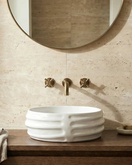 Lavoar ceramic rotund A783 – alb lucios, exterior reliefat modern