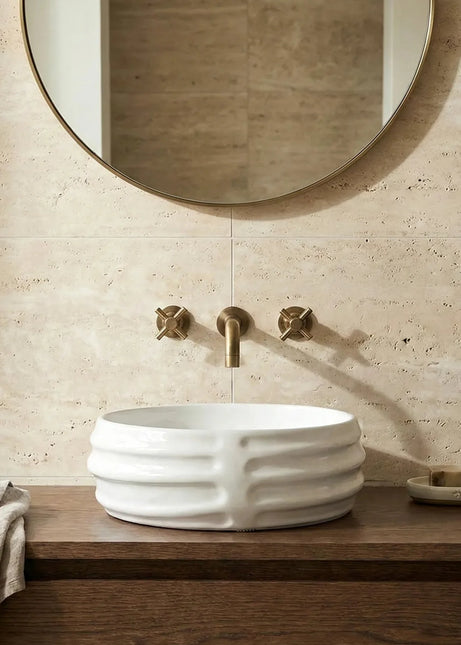 Lavoar ceramic rotund A783 – alb lucios, exterior reliefat modern
