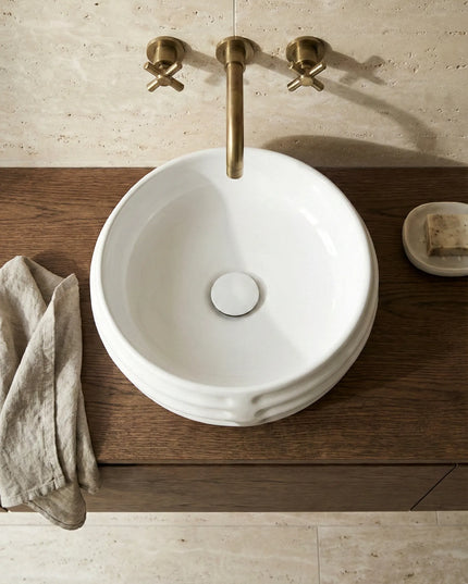Lavoar ceramic rotund A783 – alb lucios, exterior reliefat modern