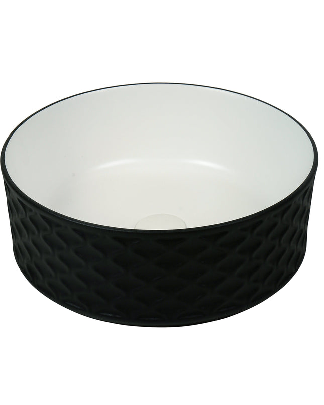 Lavoar rotund ceramic 787-CBKW-MRS – exterior negru texturat, interior alb lucios