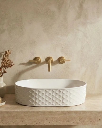 Lavoar ceramic oval A788 – alb lucios, exterior texturat