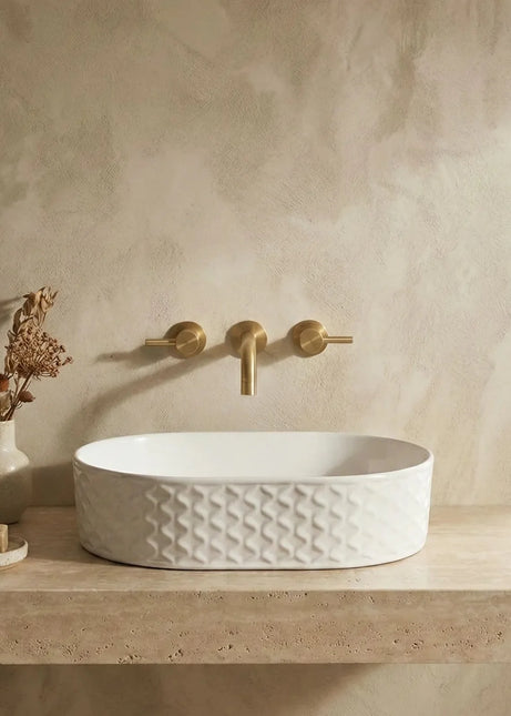 Lavoar ceramic oval A788 – alb lucios, exterior texturat