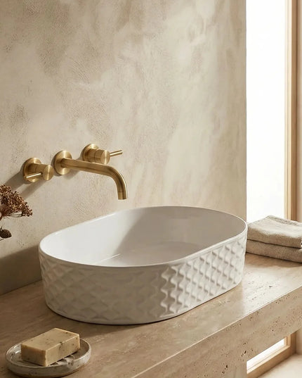 Lavoar ceramic oval A788 – alb lucios, exterior texturat