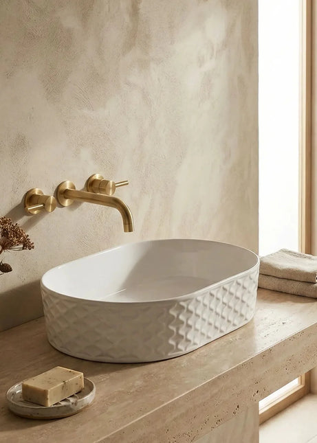 Lavoar ceramic oval A788 – alb lucios, exterior texturat
