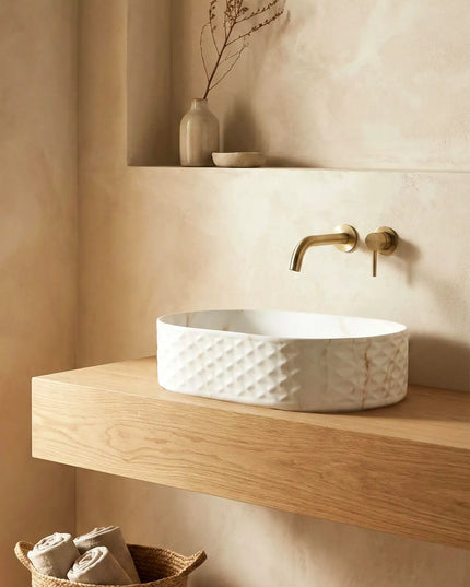 Lavoar ceramic oval A788-P816M – design marmorat alb mat
