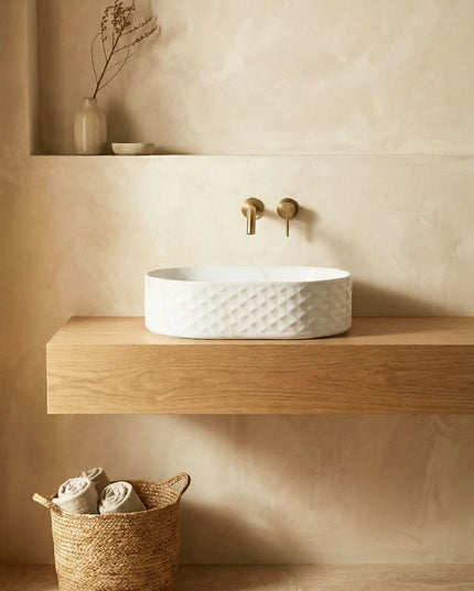 Lavoar ceramic oval A788-P816M – design marmorat alb mat