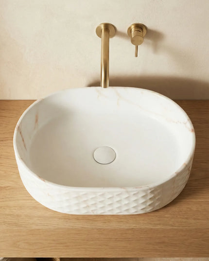 Lavoar ceramic oval A788-P816M – design marmorat alb mat