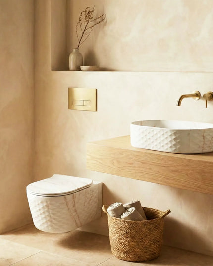 Lavoar ceramic oval A788-P816M – design marmorat alb mat