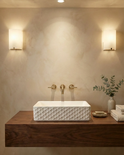 Lavoar ceramic dreptunghiular A789 – alb lucios cu exterior texturat