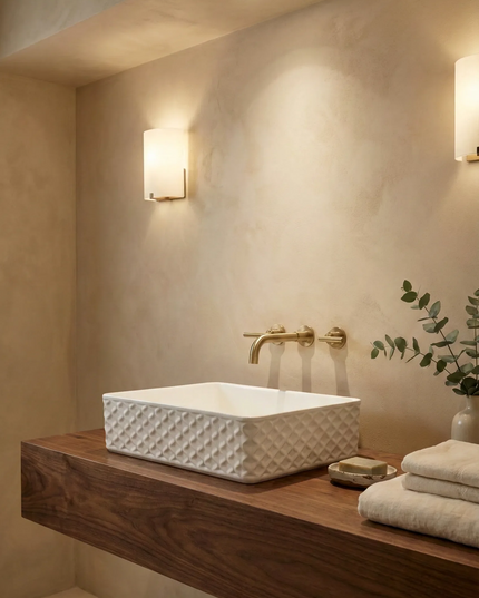Lavoar ceramic dreptunghiular A789 – alb lucios cu exterior texturat