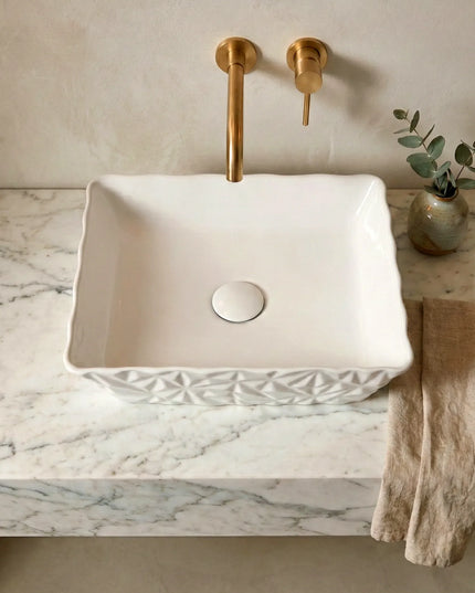 Lavoar ceramic dreptunghiular A821 – alb lucios texturat