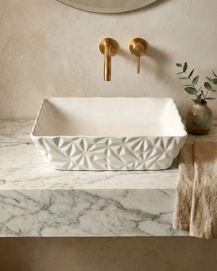 Lavoar ceramic dreptunghiular A821 – alb lucios texturat