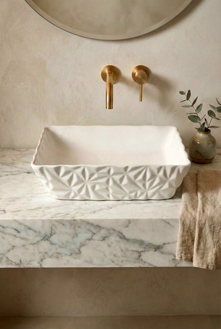 Lavoar ceramic dreptunghiular A821 – alb lucios texturat