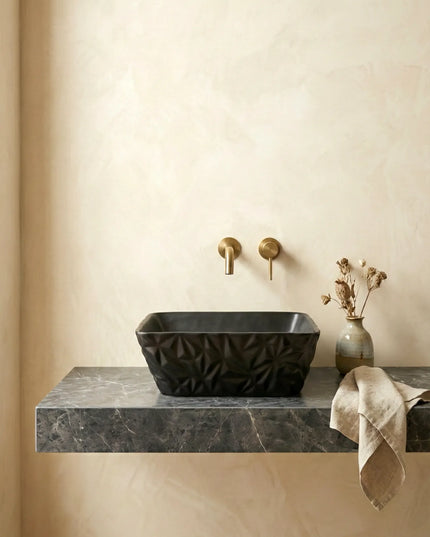Lavoar ceramic pătrat A822-CBK-M – negru mat, design texturat
