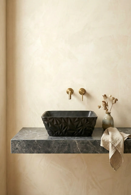 Lavoar ceramic pătrat A822-CBK-M – negru mat, design texturat