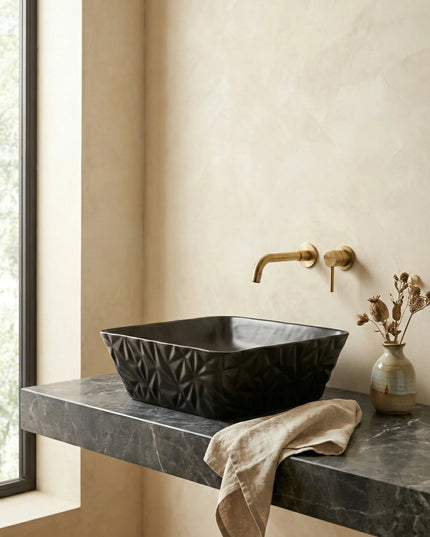 Lavoar ceramic pătrat A822-CBK-M – negru mat, design texturat