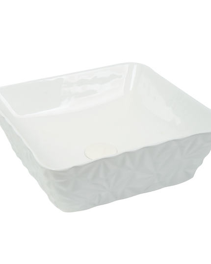 Lavoar ceramic pătrat A822 – alb lucios, design texturat