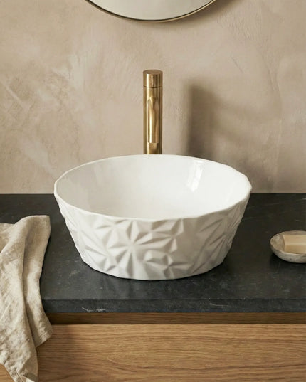 Lavoar ceramic rotund A823 – alb lucios texturat