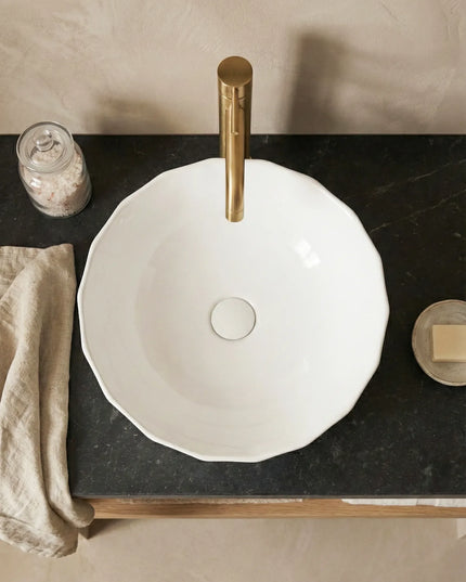 Lavoar ceramic rotund A823 – alb lucios texturat