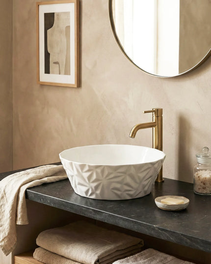 Lavoar ceramic rotund A823 – alb lucios texturat
