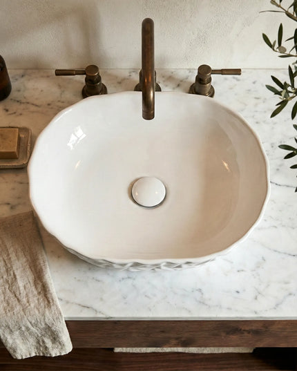Lavoar ceramic oval A824 – alb lucios texturat