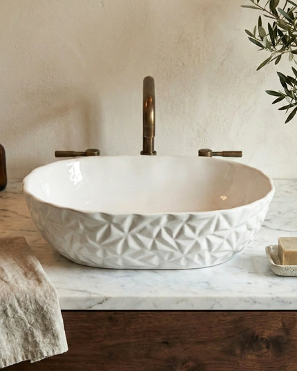 Lavoar ceramic oval A824 – alb lucios texturat