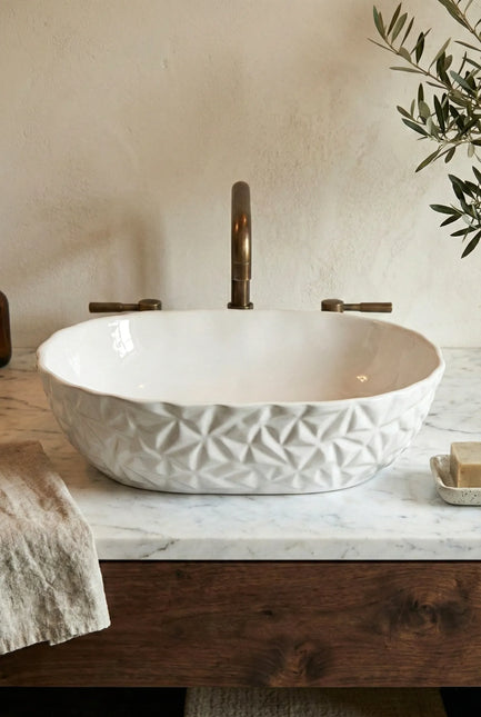 Lavoar ceramic oval A824 – alb lucios texturat