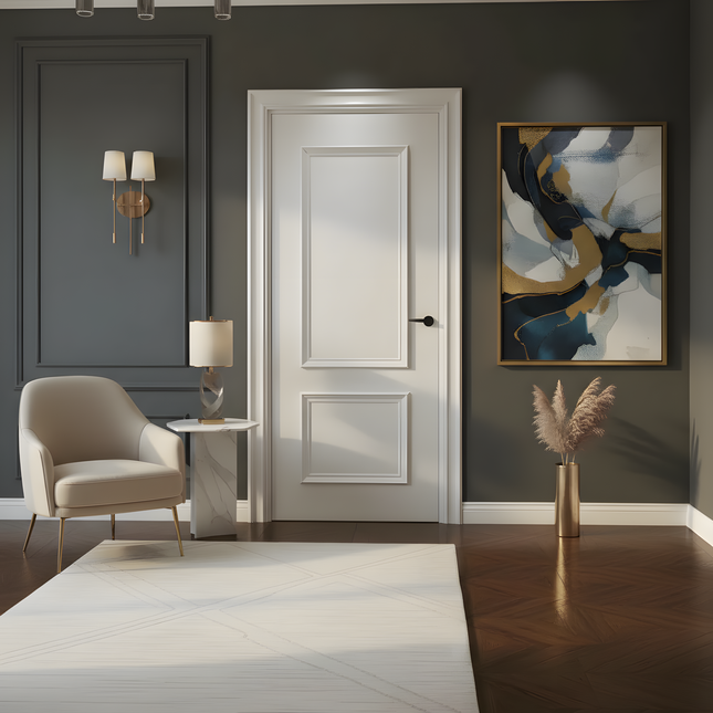 Ușă vopsită JYP-103 Alb cu panouri clasice profilate