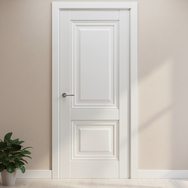 Ușă interior Elegant Lux albă – balamale ascunse, cu toc reglabil și design clasic-modern