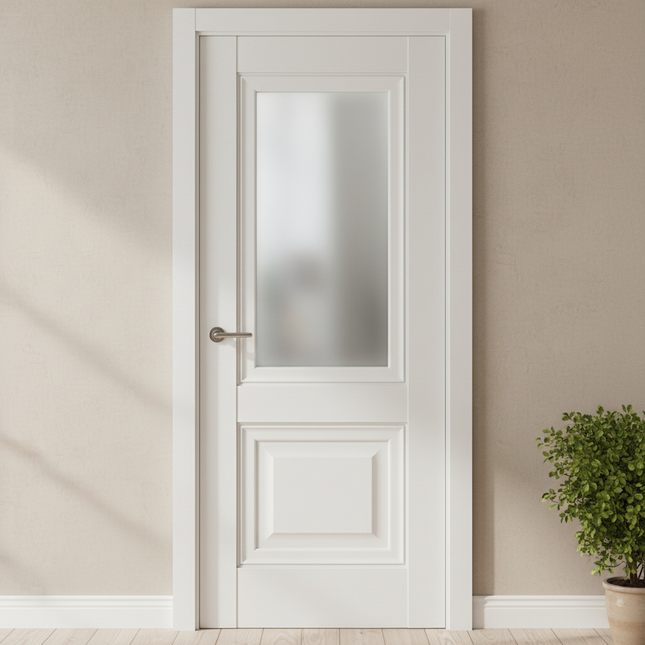 Ușă interior Elegant Lux G albă – design clasic modern, cu toc reglabil, complet echipată