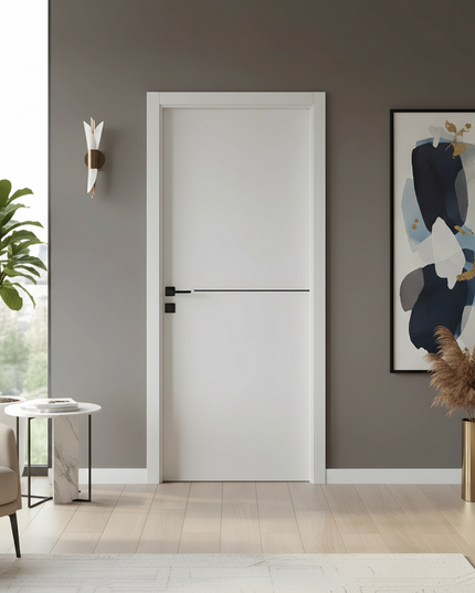 Ușă de interior JY-006 albă mată cu inserție neagră – model modern minimal | CasaDeco