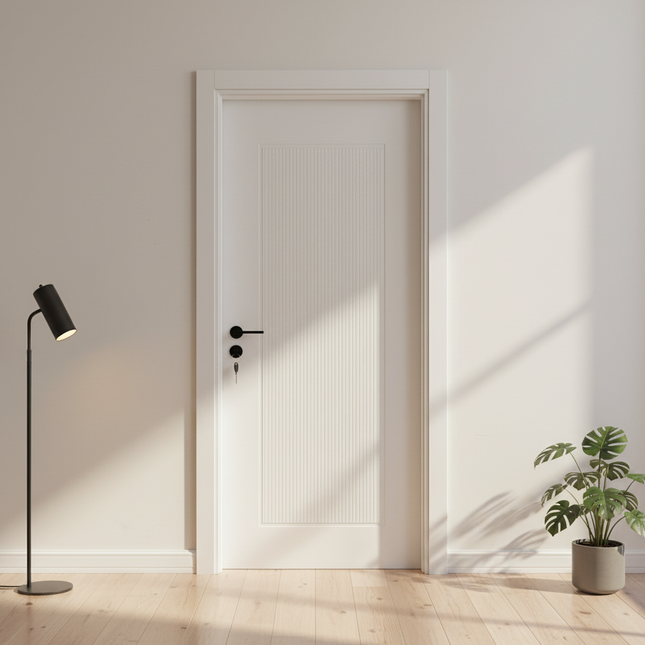 Ușă de interior albă cu panou riflat JY-DP 012 – design modern elegant | CasaDeco