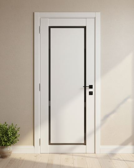 Ușă interior Astrid White Silk Mat – cu sticlă mat-complet echipată și toc reglabil