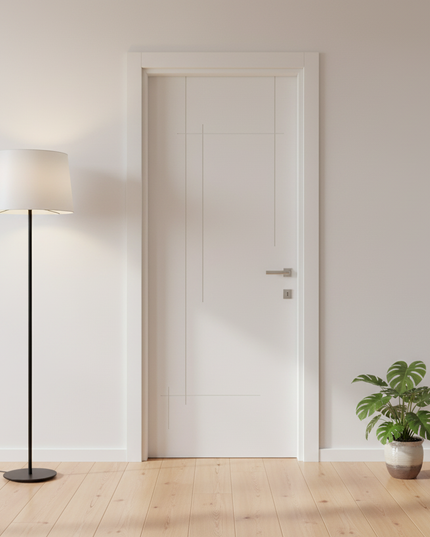 Ușă de interior albă APN146 cu toc reglabil – complet echipată
