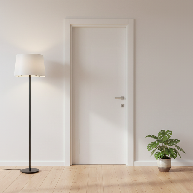 Ușă de interior albă APN146 cu toc reglabil – complet echipată