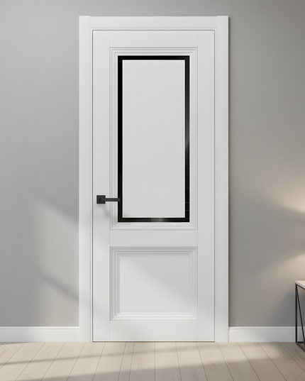Ușă interior T17 alba cu sticla neagra sablata  – Eleganță clasică, adaptabilitate modernă