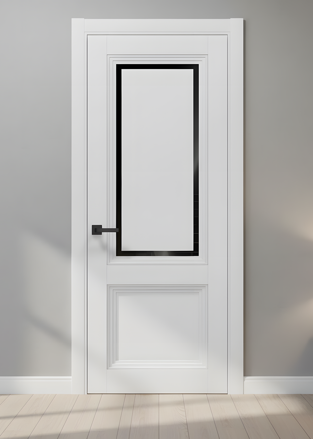 Ușă interior T17 alba cu sticla neagra sablata  – Eleganță clasică, adaptabilitate modernă