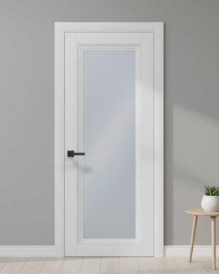 Ușă T13 alb Mat cu Sticlă Sablata – Design Clasic-Modern