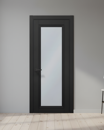 Ușă T13 Negru Mat cu Sticlă Sablata – Design Clasic-Modern