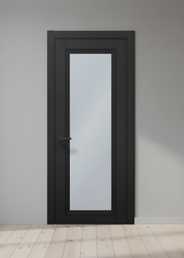 Ușă T13 Negru Mat cu Sticlă Sablata – Design Clasic-Modern